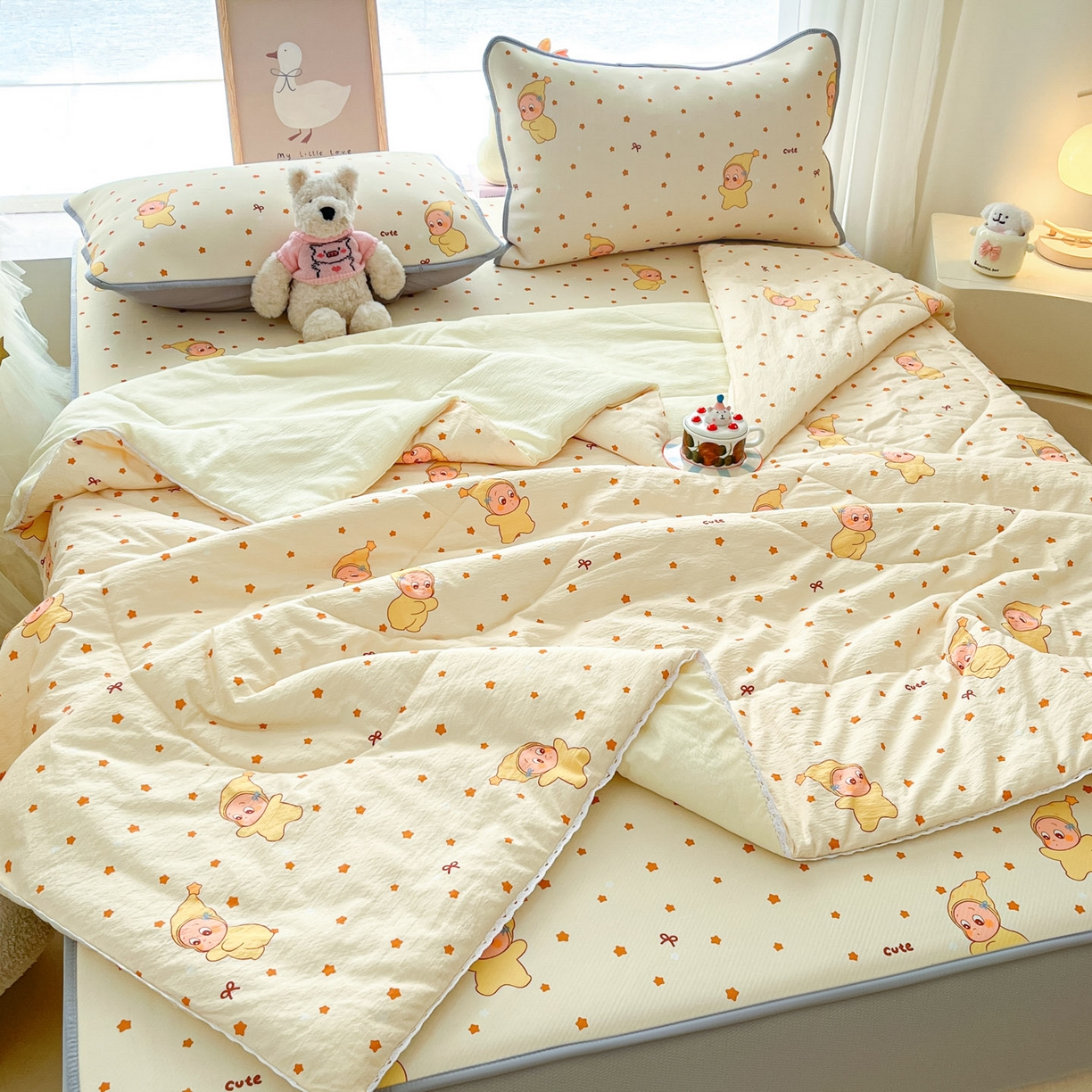 91家纺网 家纺一手货源 找家纺 川悦生活 2026新款凉豆豆斜纹冰丝凉席单品床笠单件床笠 床笠恰星星