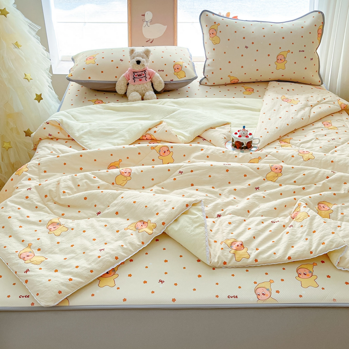 91家纺网 家纺一手货源 找家纺 川悦生活 2026新款凉豆豆斜纹冰丝凉席单品床笠单件床笠 床笠恰星星