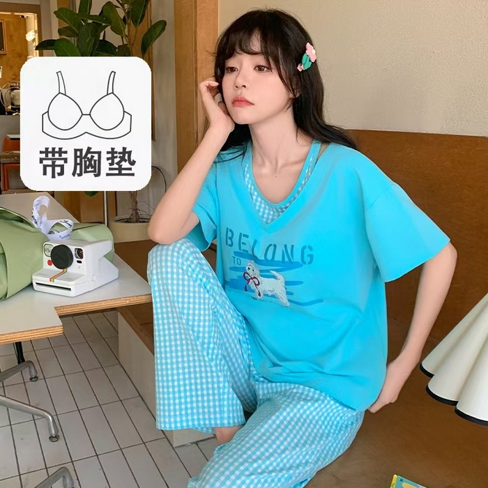 91家纺网 家纺一手货源 找家纺 （总）洛兰沙家居馆 日系夏季莫代尔棉短袖长裤家居服休闲宽松舒适大码居家睡衣 