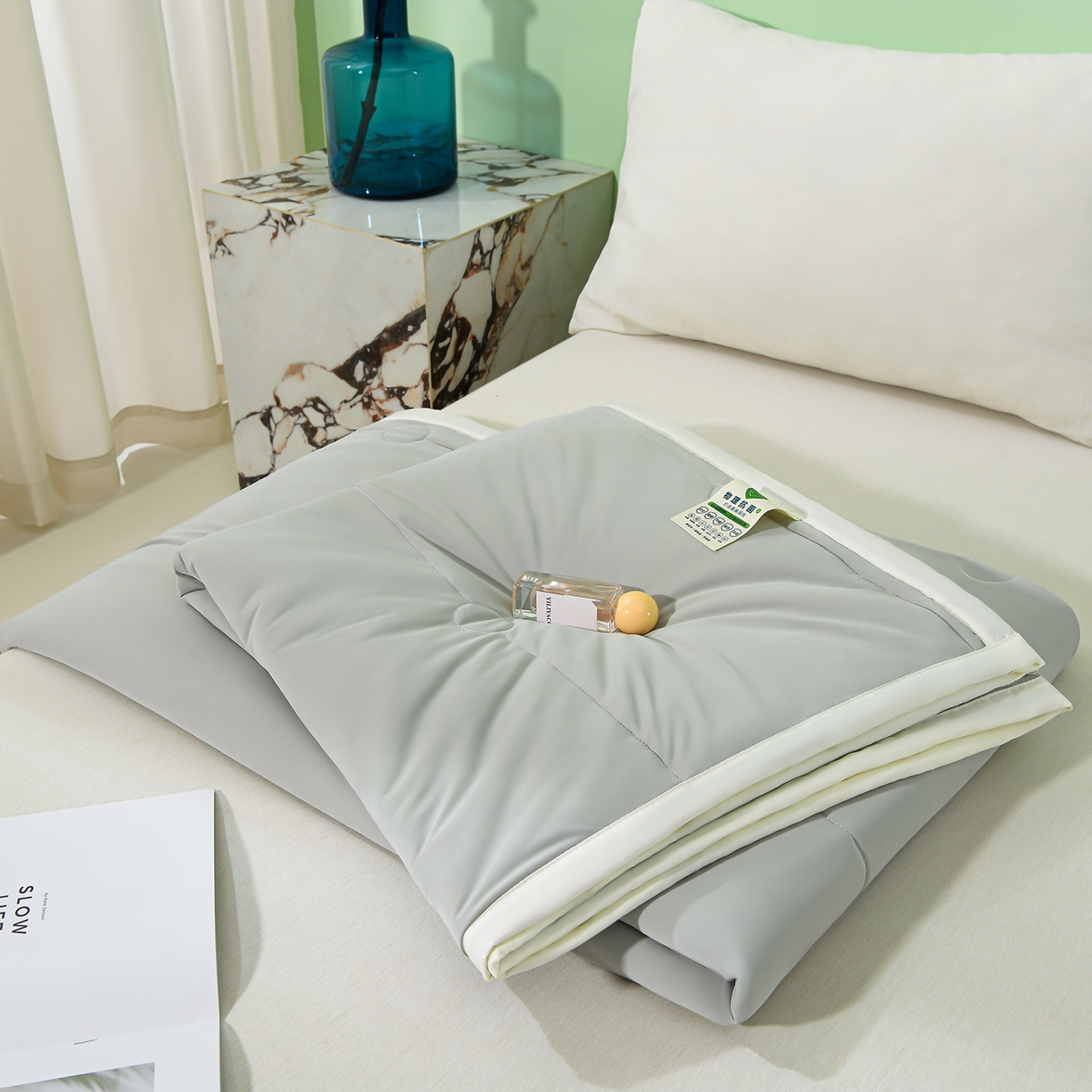 91家纺网 家纺一手货源 找家纺 羽涵家纺 2026新款双感凉感丝夏被夏凉被空调被 椰云灰