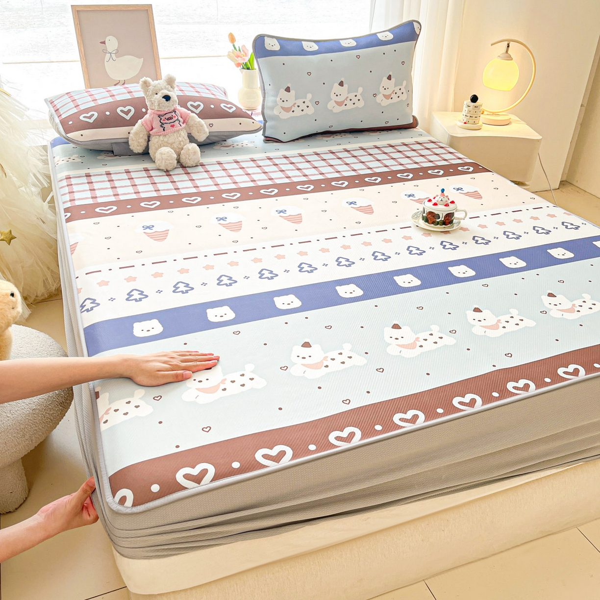 川悦生活 2026新款凉豆豆斜纹冰丝凉席单品床笠单件床笠 床笠巧克力乐园