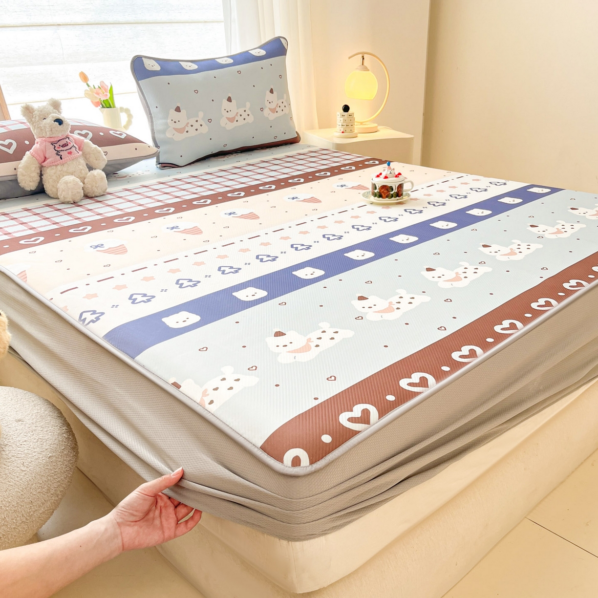 91家纺网 家纺一手货源 找家纺 川悦生活 2026新款凉豆豆斜纹冰丝凉席单品床笠单件床笠 床笠巧克力乐园