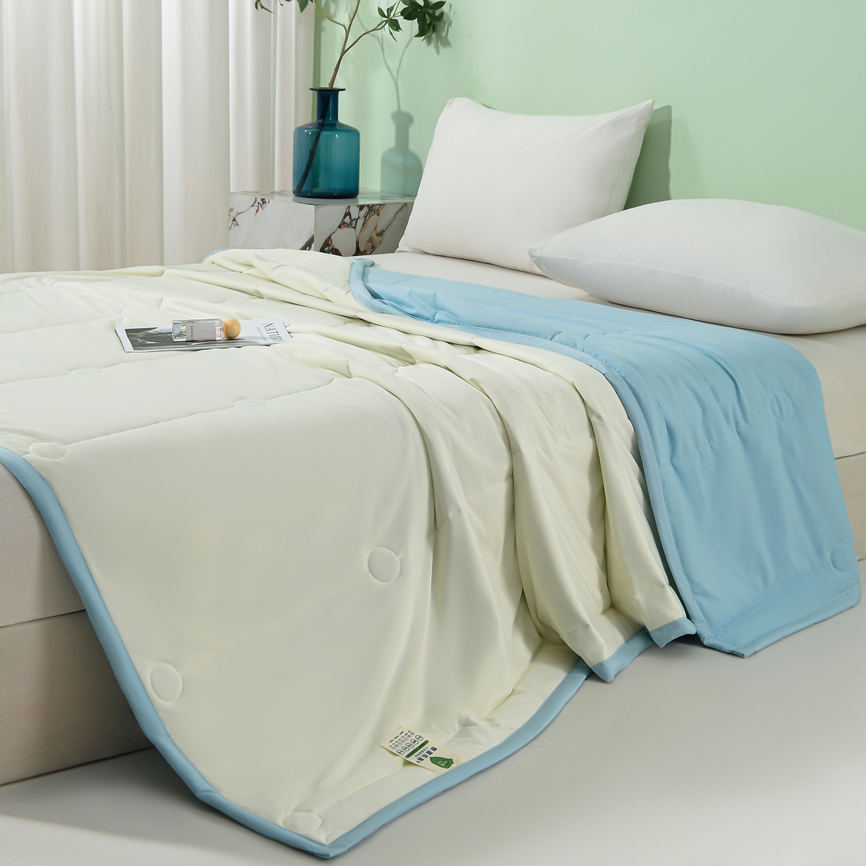 91家纺网 家纺一手货源 找家纺 羽涵家纺 2026新款双感凉感丝夏被夏凉被空调被 云川蓝