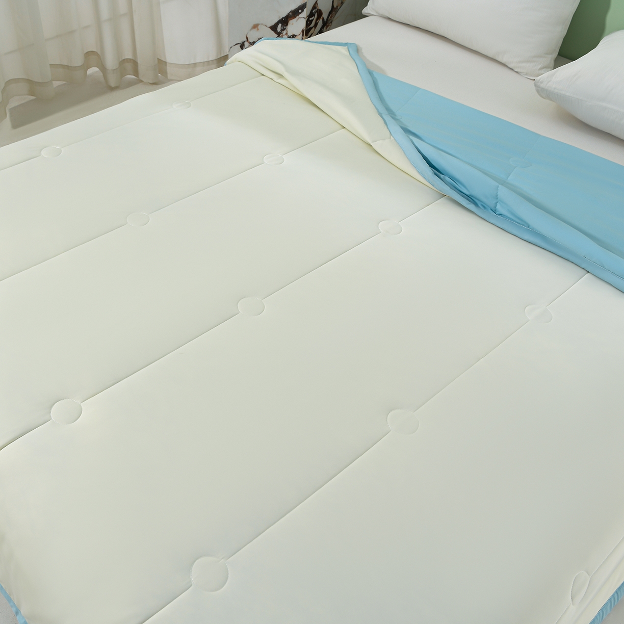 91家纺网 家纺一手货源 找家纺 羽涵家纺 2026新款双感凉感丝夏被夏凉被空调被 云川蓝