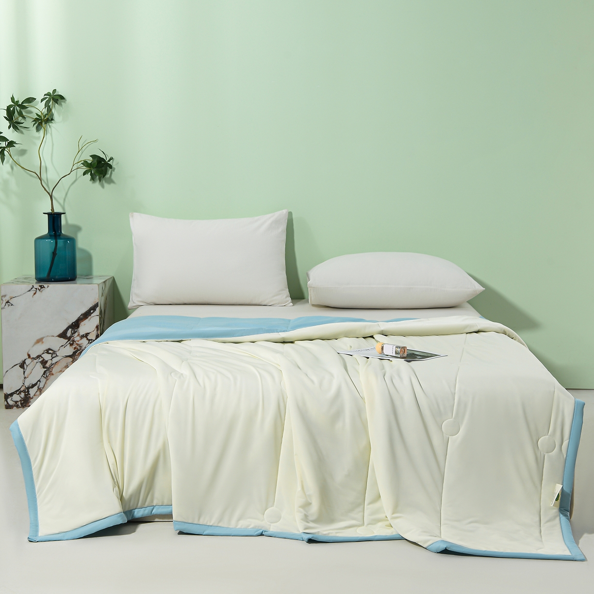 91家纺网 家纺一手货源 找家纺 羽涵家纺 2026新款双感凉感丝夏被夏凉被空调被 云川蓝