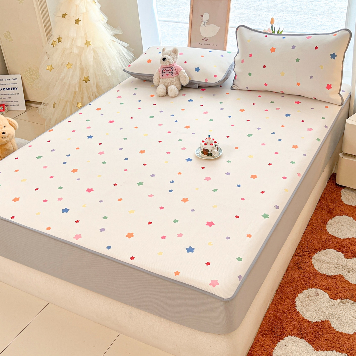 91家纺网 家纺一手货源 找家纺 川悦生活 2026新款凉豆豆斜纹冰丝凉席单品床笠单件床笠 床笠晴天星星