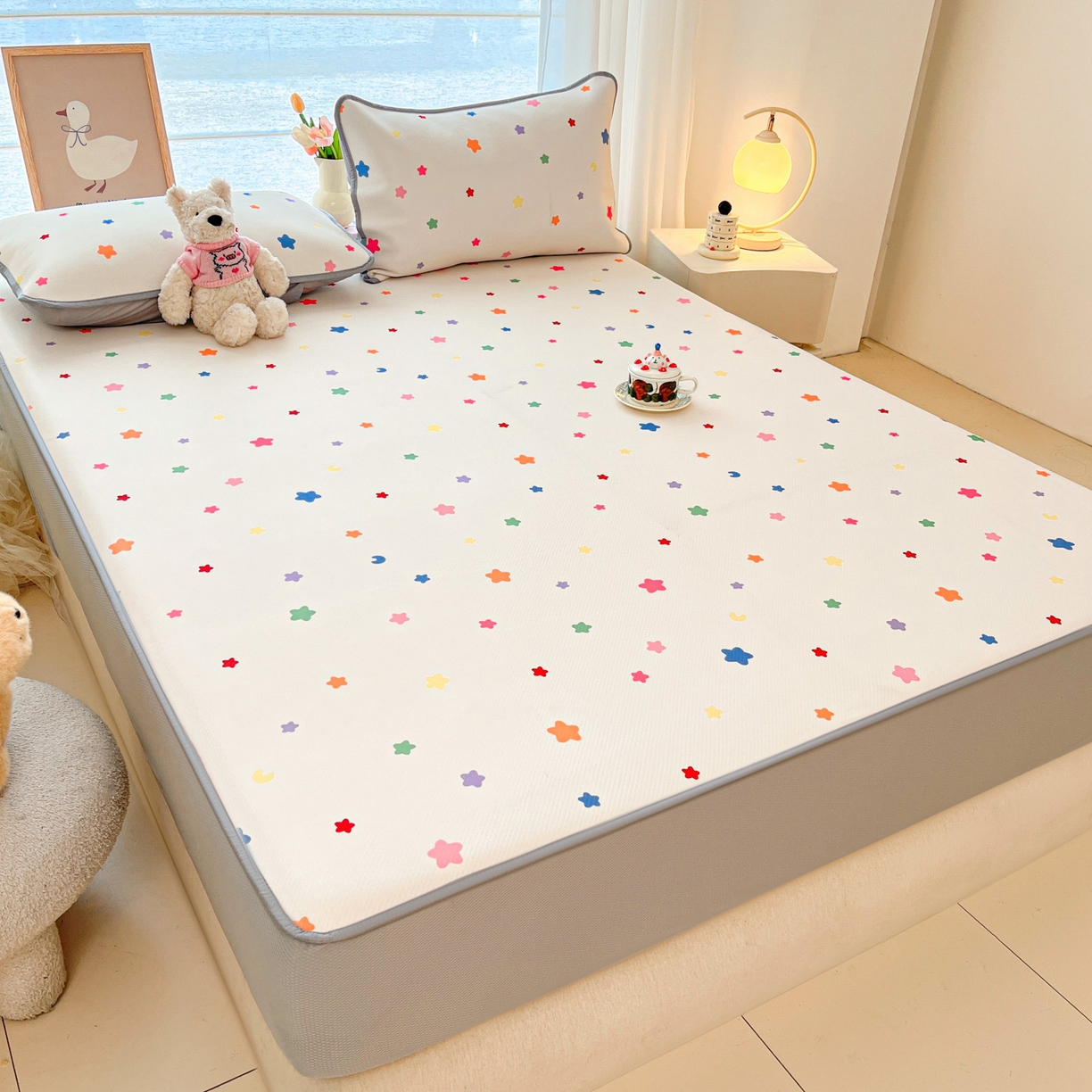 91家纺网 家纺一手货源 找家纺 川悦生活 2026新款凉豆豆斜纹冰丝凉席单品床笠单件床笠 床笠晴天星星