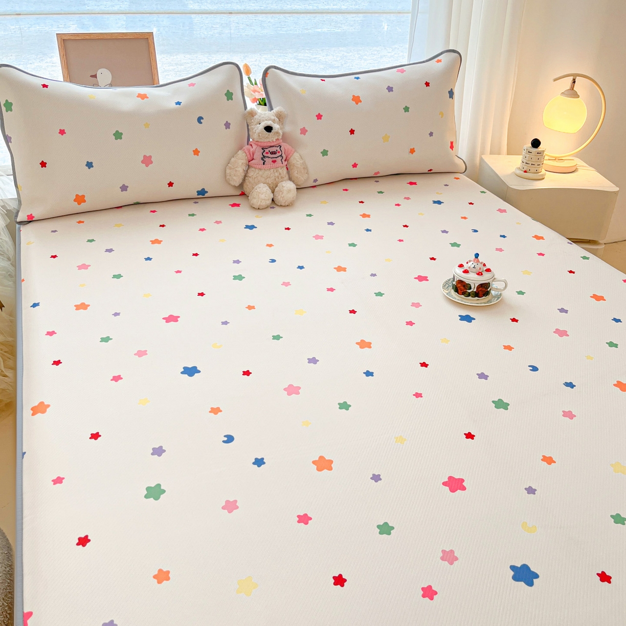 91家纺网 家纺一手货源 找家纺 川悦生活 2026新款凉豆豆斜纹冰丝凉席单品床笠单件床笠 床笠晴天星星