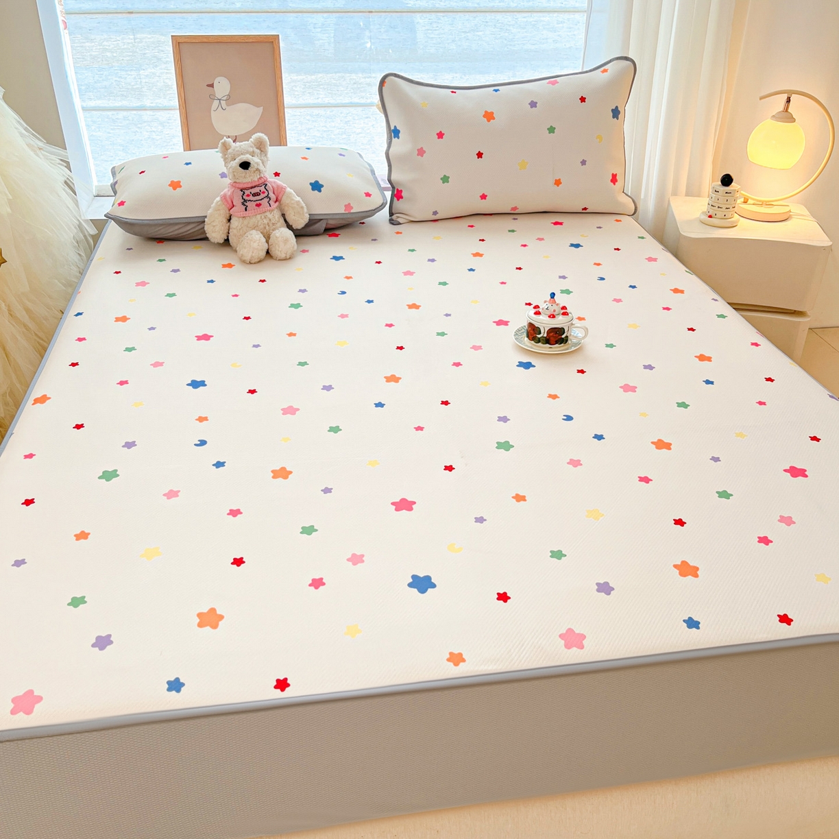 91家纺网 家纺一手货源 找家纺 川悦生活 2026新款凉豆豆斜纹冰丝凉席单品床笠单件床笠 床笠晴天星星