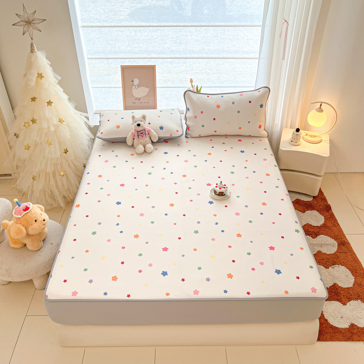 91家纺网 家纺一手货源 找家纺 川悦生活 2026新款凉豆豆斜纹冰丝凉席单品床笠单件床笠 床笠晴天星星