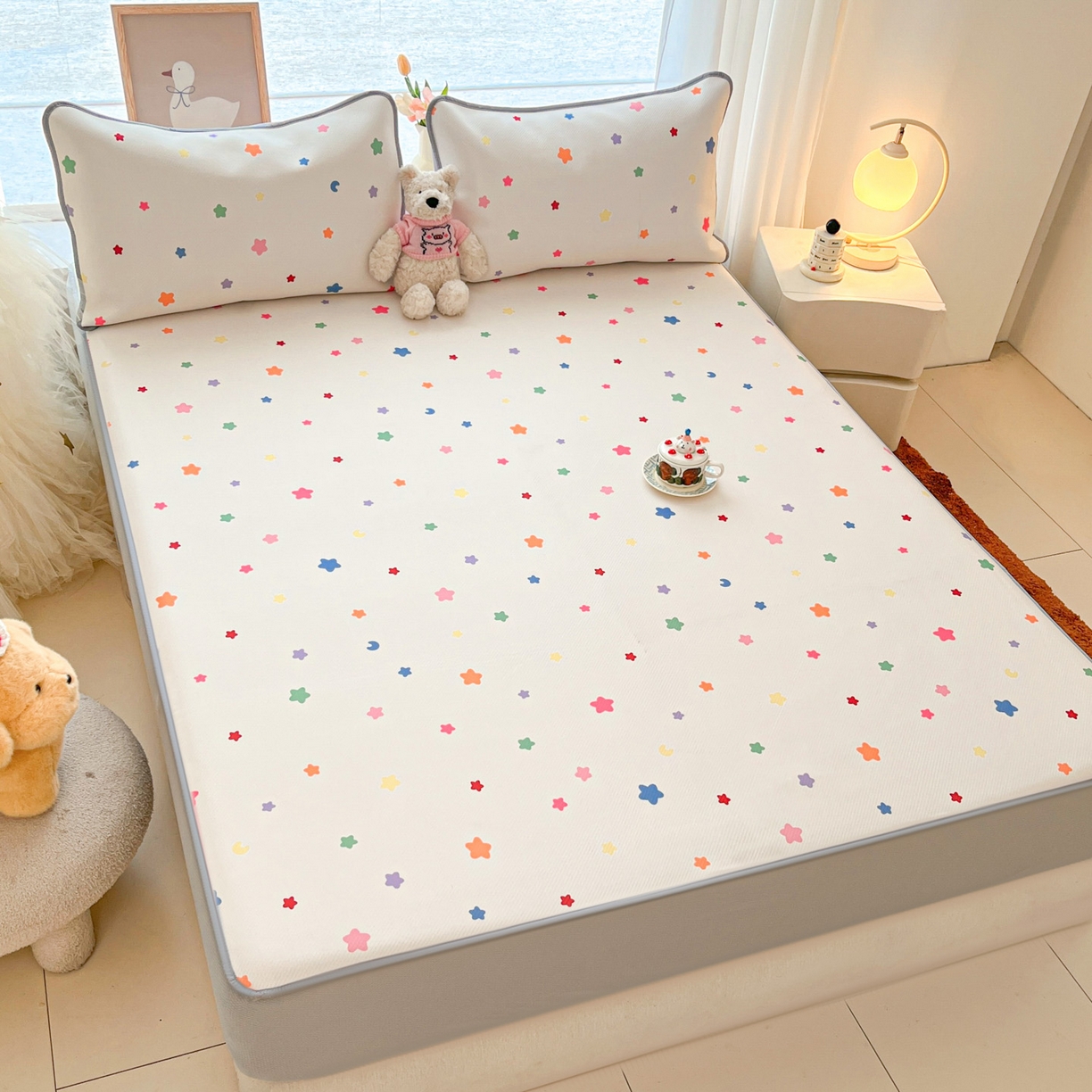 91家纺网 家纺一手货源 找家纺 川悦生活 2026新款凉豆豆斜纹冰丝凉席单品床笠单件床笠 床笠晴天星星