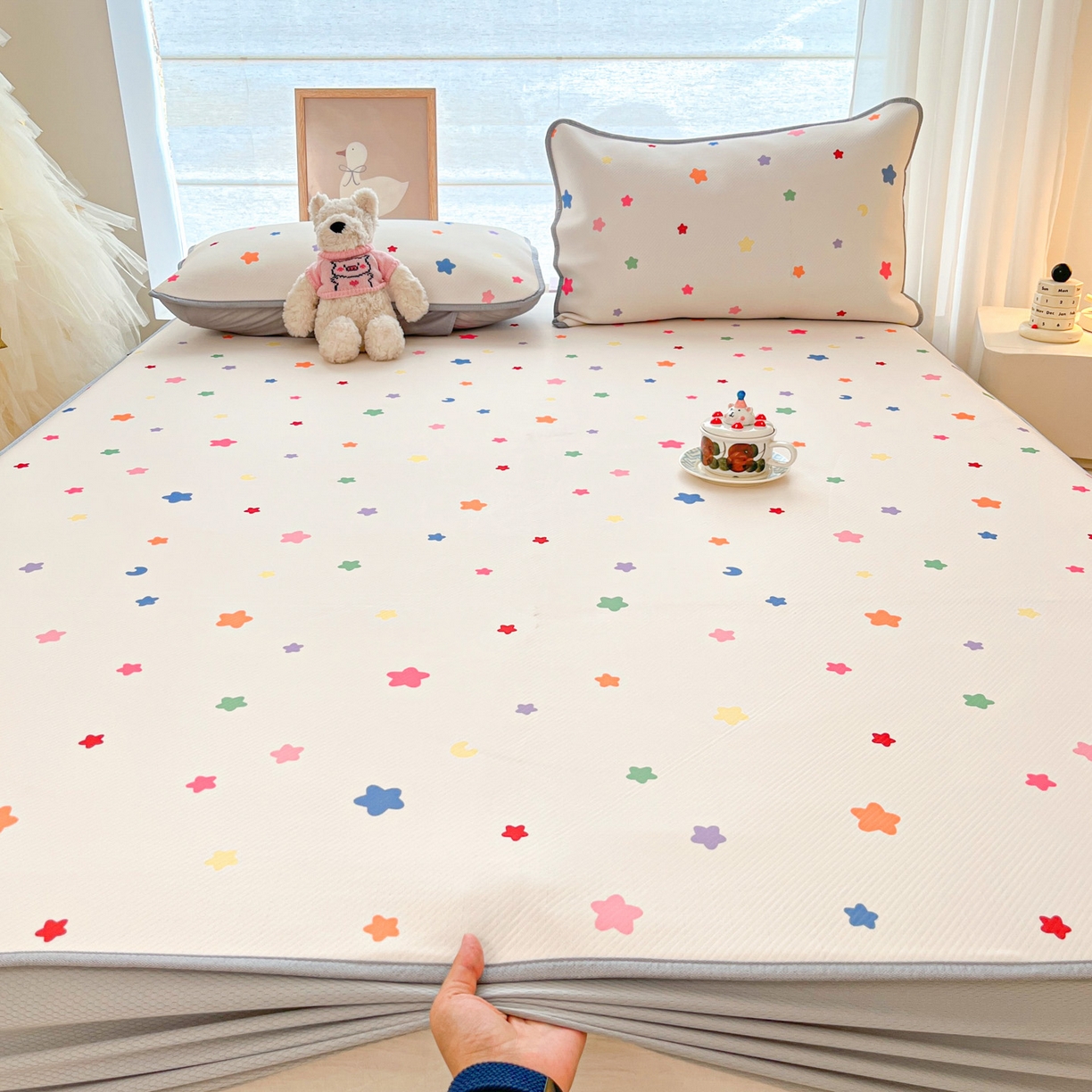 91家纺网 家纺一手货源 找家纺 川悦生活 2026新款凉豆豆斜纹冰丝凉席单品床笠单件床笠 床笠晴天星星