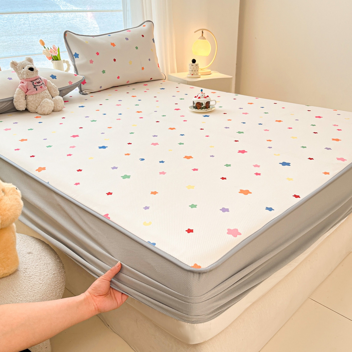 91家纺网 家纺一手货源 找家纺 川悦生活 2026新款凉豆豆斜纹冰丝凉席单品床笠单件床笠 床笠晴天星星