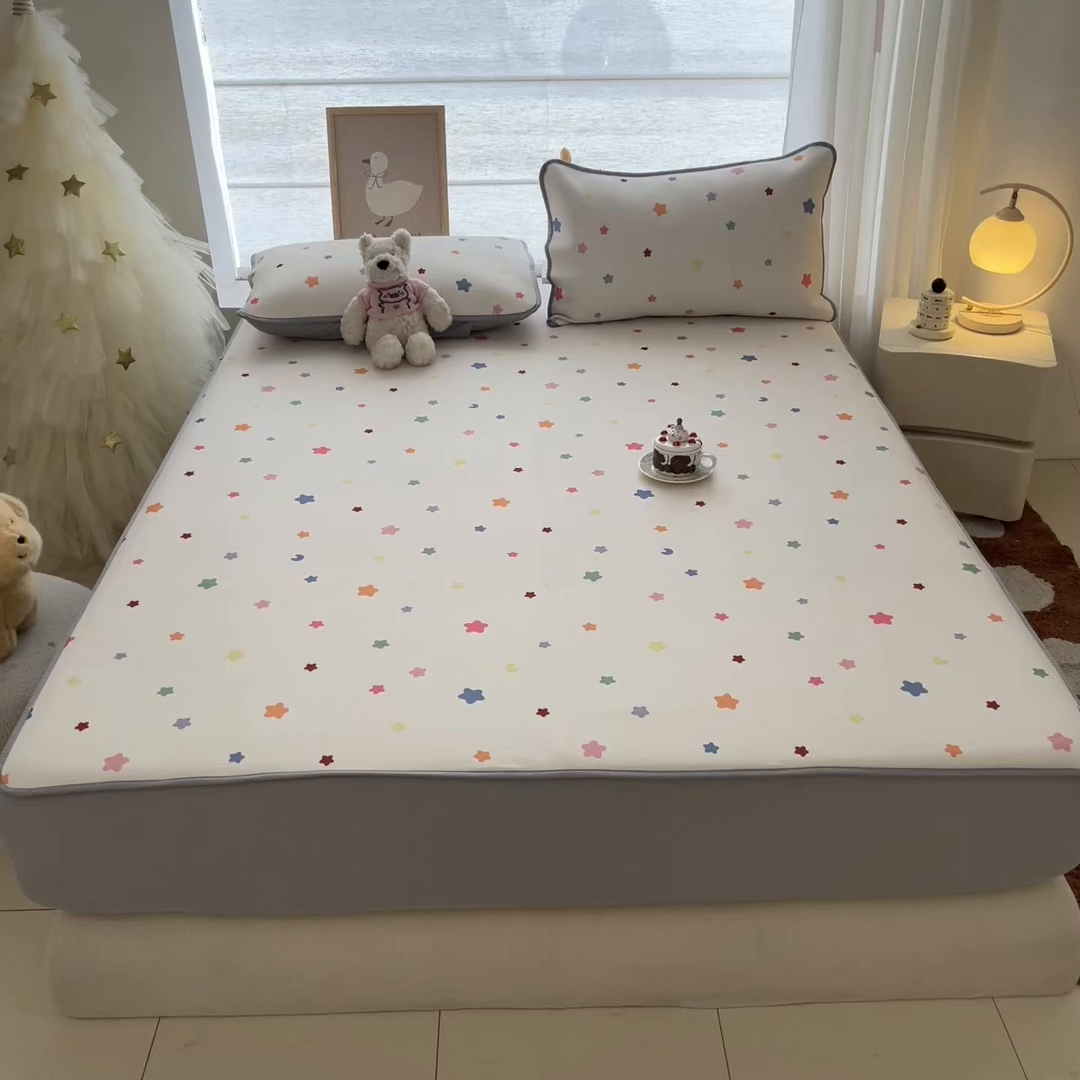 91家纺网 家纺一手货源 找家纺 川悦生活 2026新款凉豆豆斜纹冰丝凉席单品床笠单件床笠 床笠晴天星星