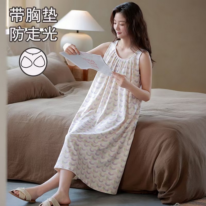 91家纺网 家纺一手货源 找家纺 （总）洛兰沙家居馆 日系睡裙女春秋莫代尔棉长袖长款家居服休闲宽松舒适大码居家睡衣 