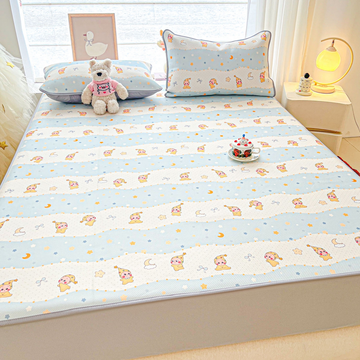 91家纺网 家纺一手货源 找家纺 川悦生活 2026新款凉豆豆斜纹冰丝凉席单品床笠单件床笠 床笠数星星