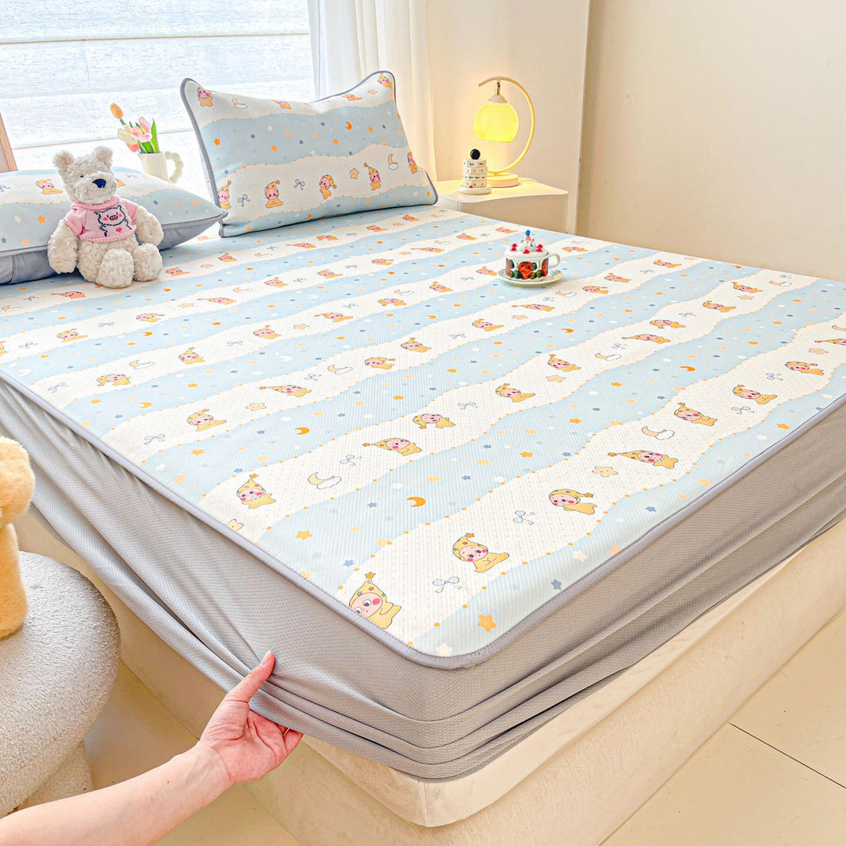 91家纺网 家纺一手货源 找家纺 川悦生活 2026新款凉豆豆斜纹冰丝凉席单品床笠单件床笠 床笠数星星