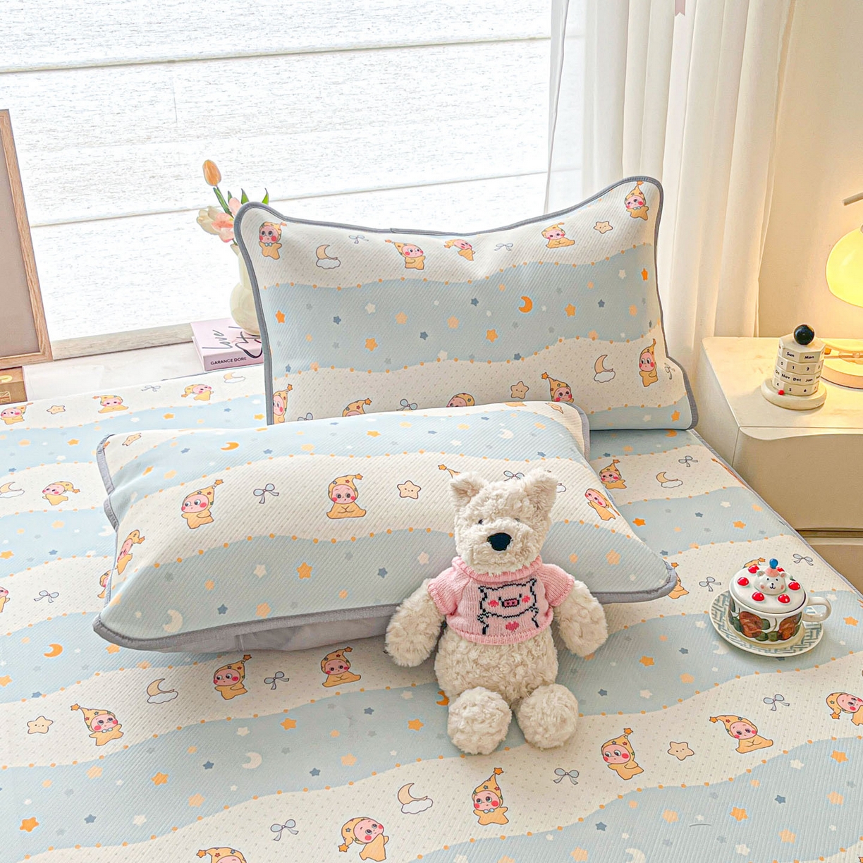 91家纺网 家纺一手货源 找家纺 川悦生活 2026新款凉豆豆斜纹冰丝凉席单品床笠单件床笠 床笠数星星