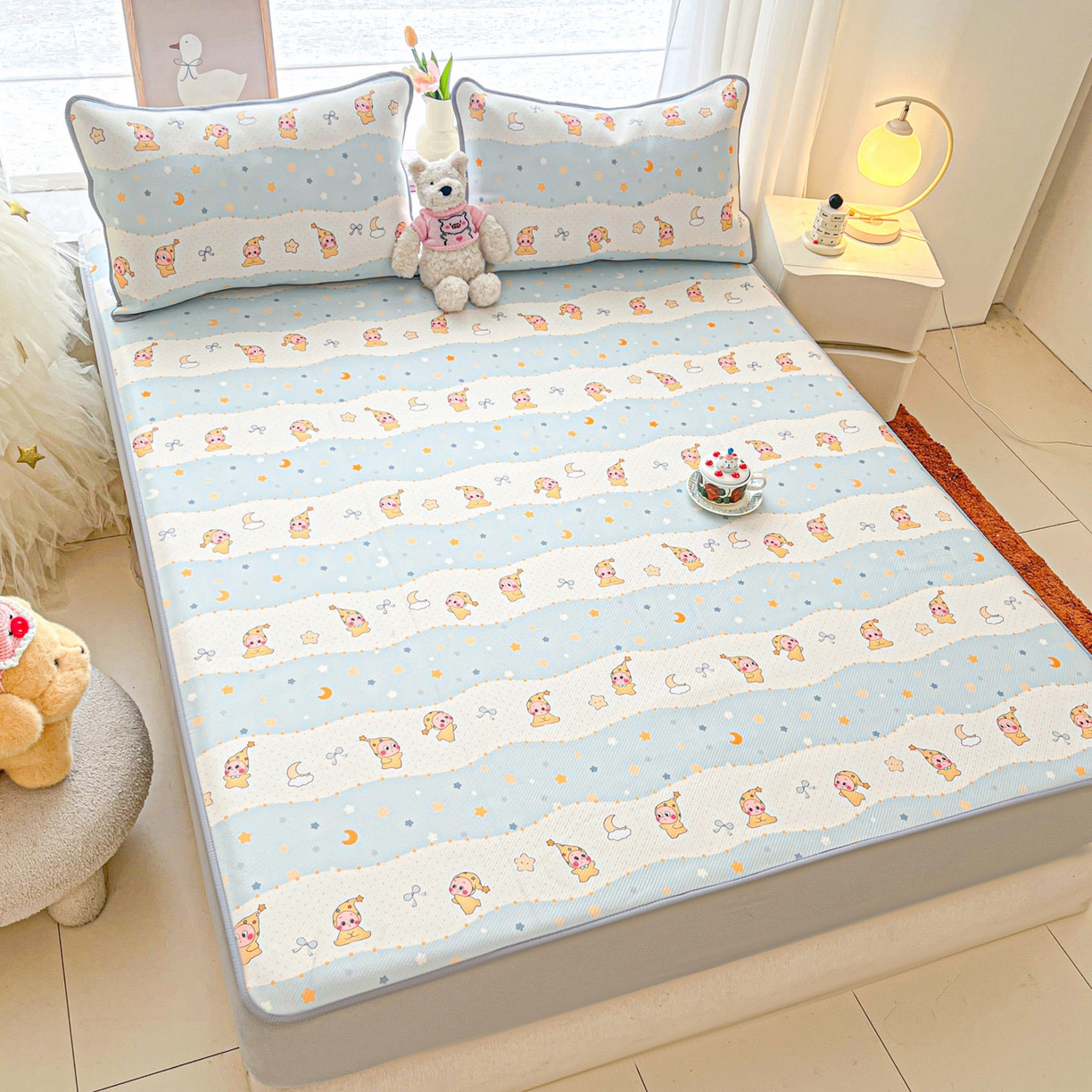 91家纺网 家纺一手货源 找家纺 川悦生活 2026新款凉豆豆斜纹冰丝凉席单品床笠单件床笠 床笠数星星