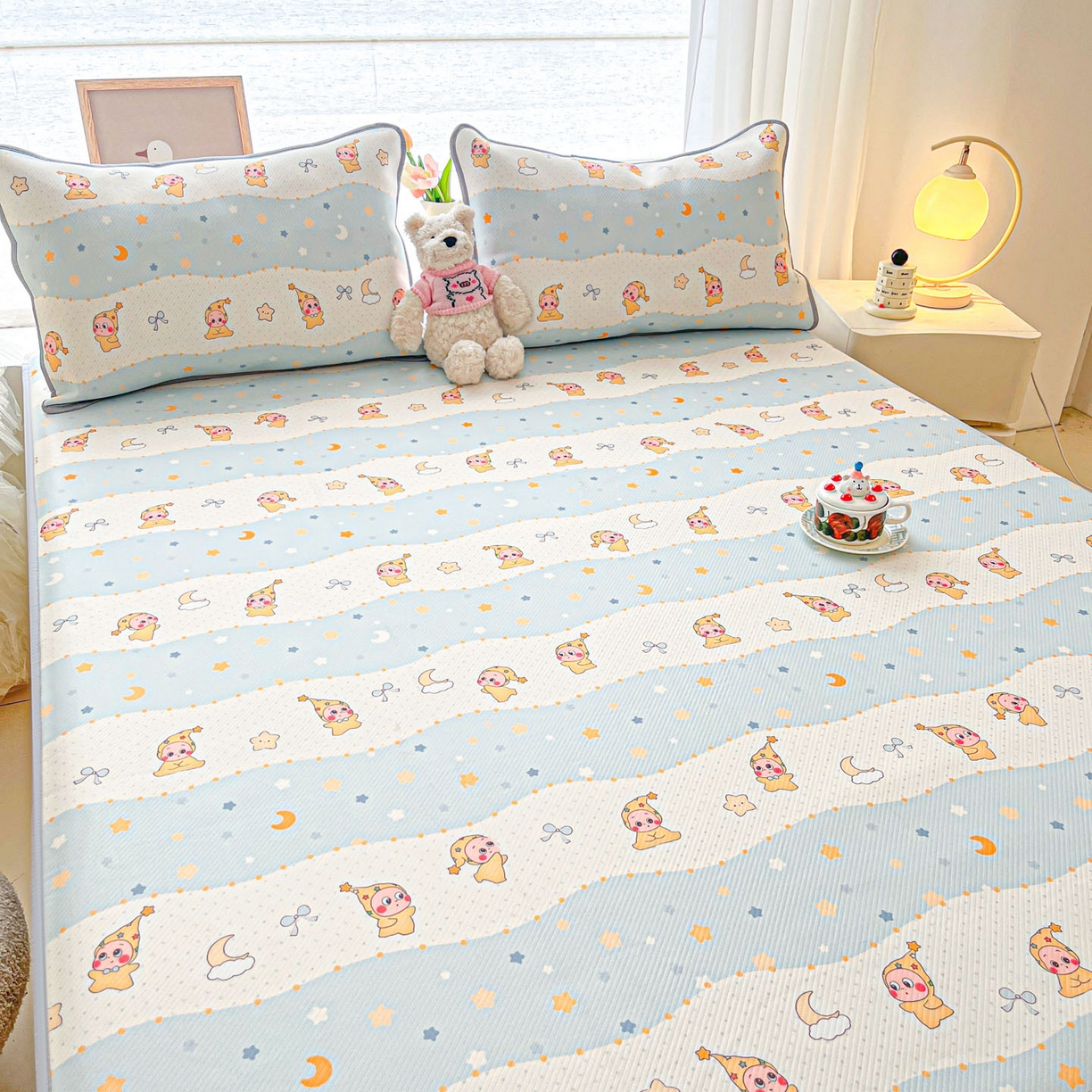 91家纺网 家纺一手货源 找家纺 川悦生活 2026新款凉豆豆斜纹冰丝凉席单品床笠单件床笠 床笠数星星