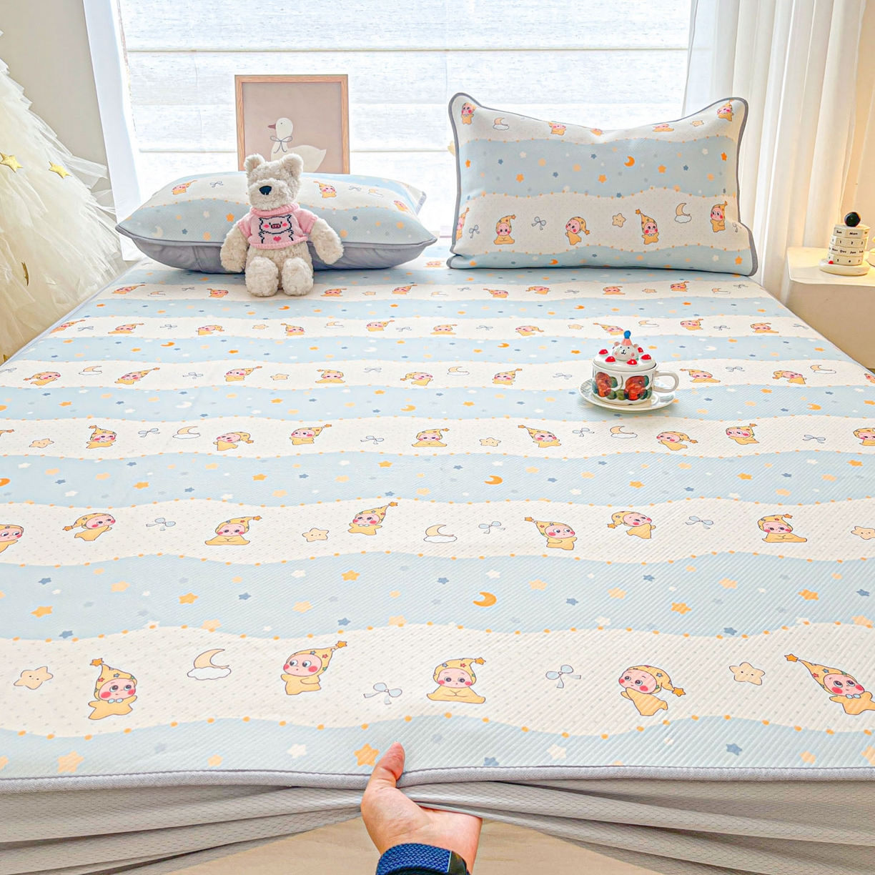 91家纺网 家纺一手货源 找家纺 川悦生活 2026新款凉豆豆斜纹冰丝凉席单品床笠单件床笠 床笠数星星