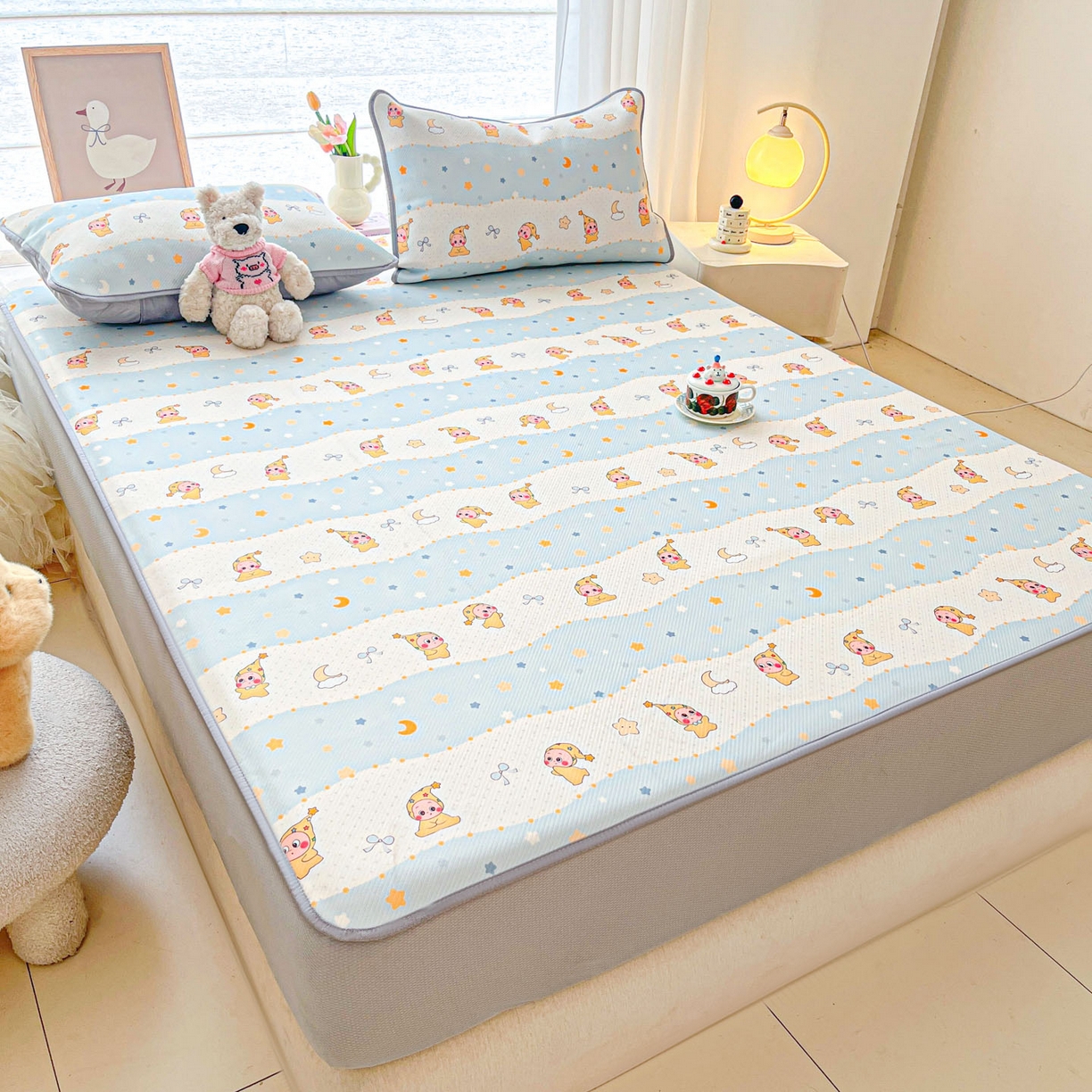 91家纺网 家纺一手货源 找家纺 川悦生活 2026新款凉豆豆斜纹冰丝凉席单品床笠单件床笠 床笠数星星