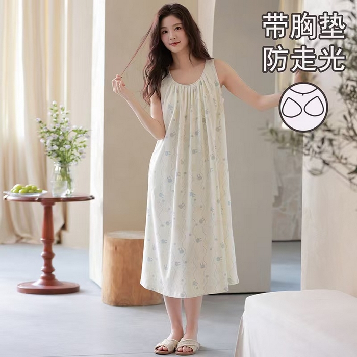 91家纺网 家纺一手货源 找家纺 （总）洛兰沙家居馆 日系睡裙女春秋莫代尔棉长袖长款家居服休闲宽松舒适大码居家睡衣 