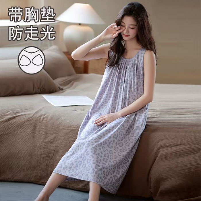 91家纺网 家纺一手货源 找家纺 （总）洛兰沙家居馆 日系睡裙女春秋莫代尔棉长袖长款家居服休闲宽松舒适大码居家睡衣 