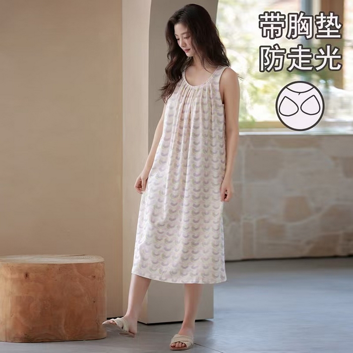 91家纺网 家纺一手货源 找家纺 （总）洛兰沙家居馆 日系睡裙女春秋莫代尔棉长袖长款家居服休闲宽松舒适大码居家睡衣 