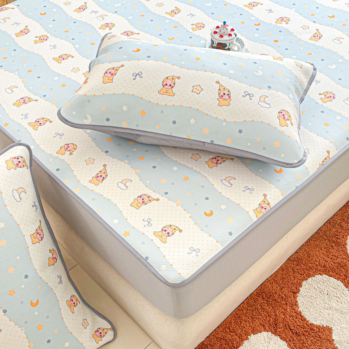 91家纺网 家纺一手货源 找家纺 川悦生活 2026新款凉豆豆斜纹冰丝凉席单品床笠单件床笠 床笠数星星