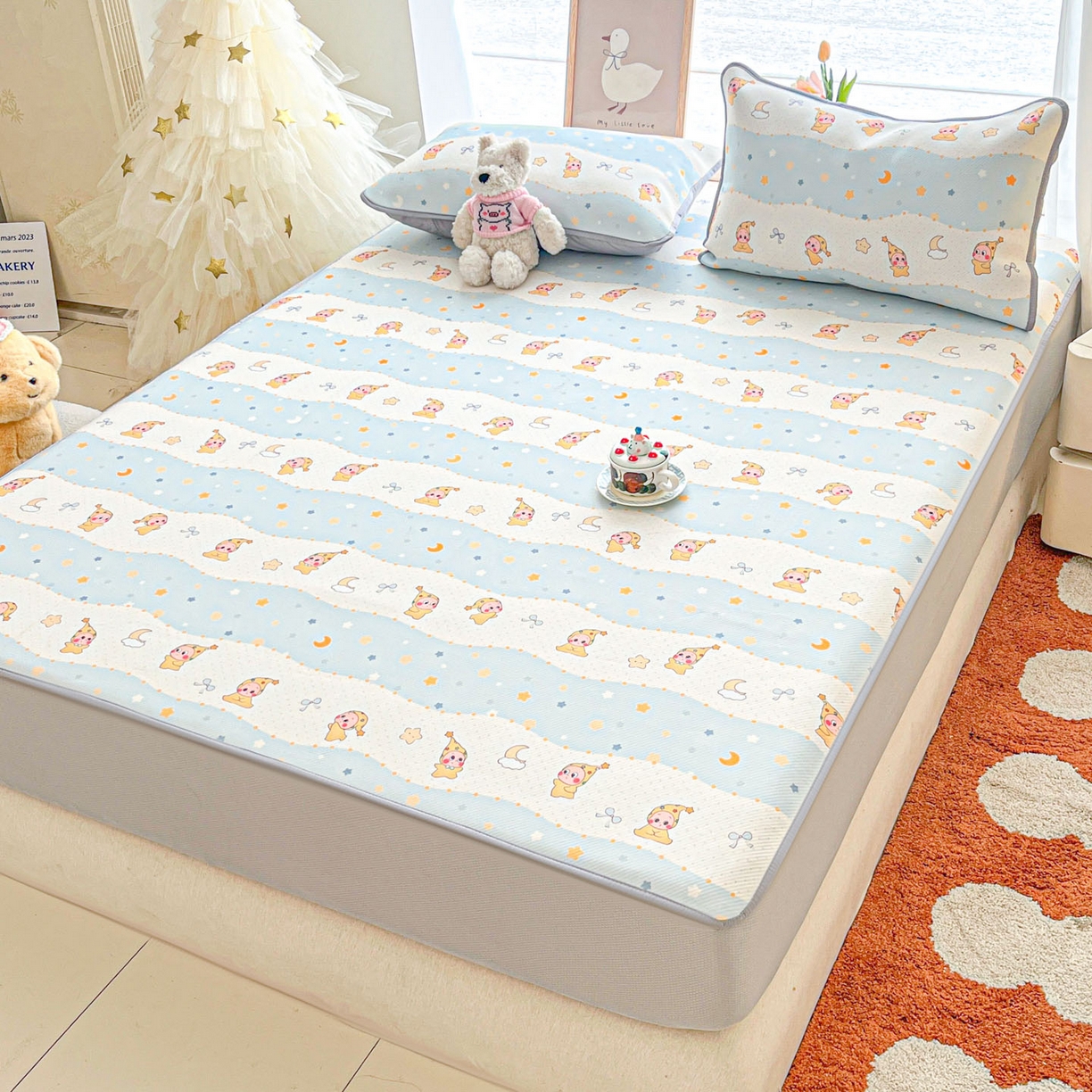 91家纺网 家纺一手货源 找家纺 川悦生活 2026新款凉豆豆斜纹冰丝凉席单品床笠单件床笠 床笠数星星