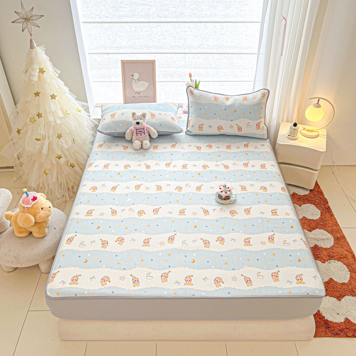 91家纺网 家纺一手货源 找家纺 川悦生活 2026新款凉豆豆斜纹冰丝凉席单品床笠单件床笠 床笠数星星