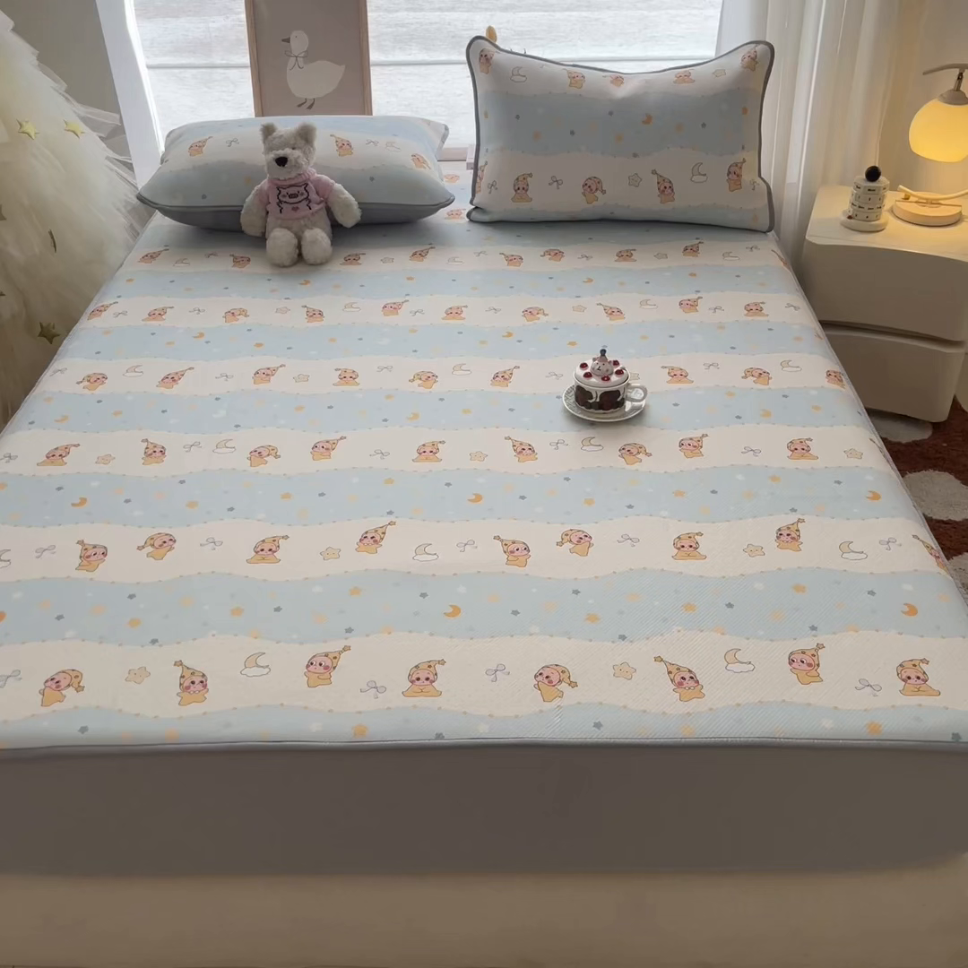 91家纺网 家纺一手货源 找家纺 川悦生活 2026新款凉豆豆斜纹冰丝凉席单品床笠单件床笠 床笠数星星