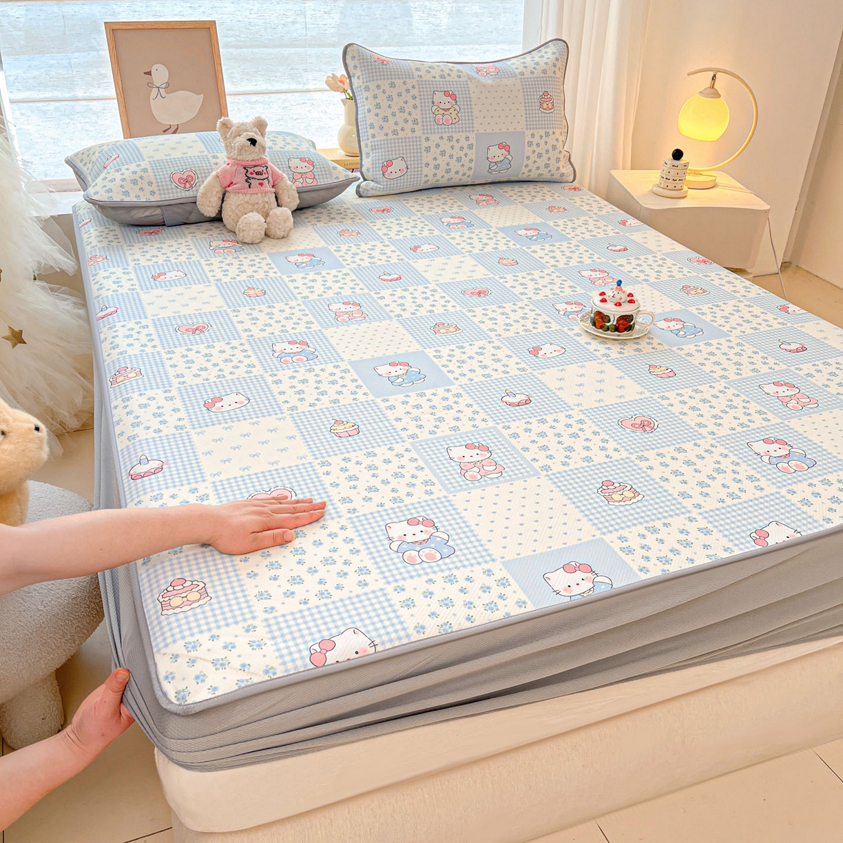 川悦生活 2026新款凉豆豆斜纹冰丝凉席单品床笠单件床笠 床笠小猫庄园