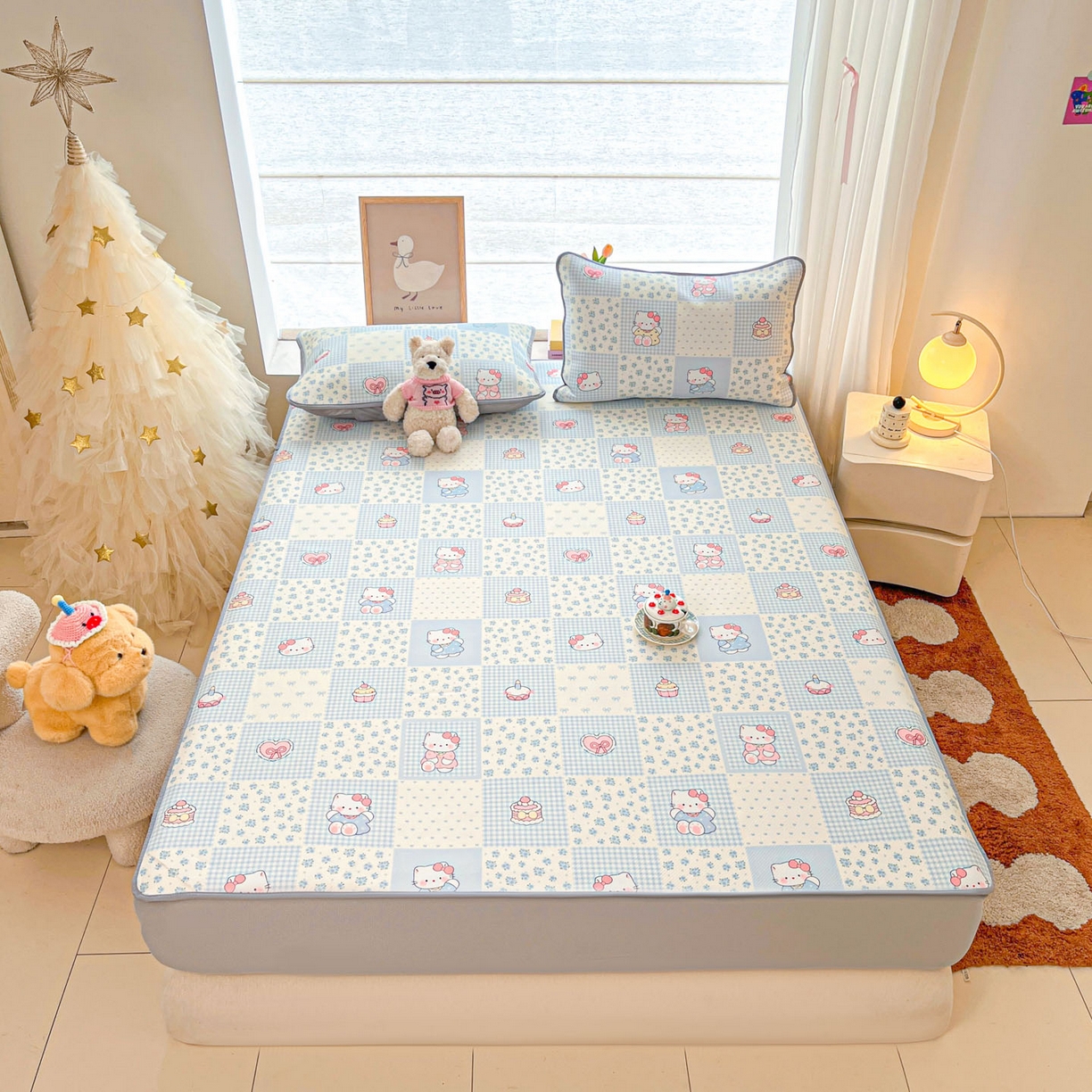 91家纺网 家纺一手货源 找家纺 川悦生活 2026新款凉豆豆斜纹冰丝凉席单品床笠单件床笠 床笠小猫庄园