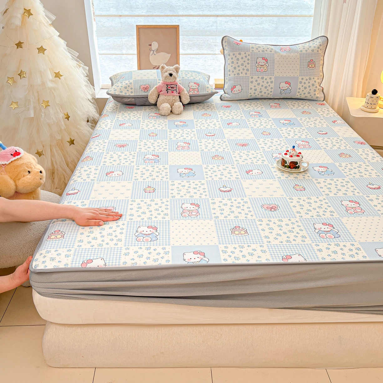 91家纺网 家纺一手货源 找家纺 川悦生活 2026新款凉豆豆斜纹冰丝凉席单品床笠单件床笠 床笠小猫庄园