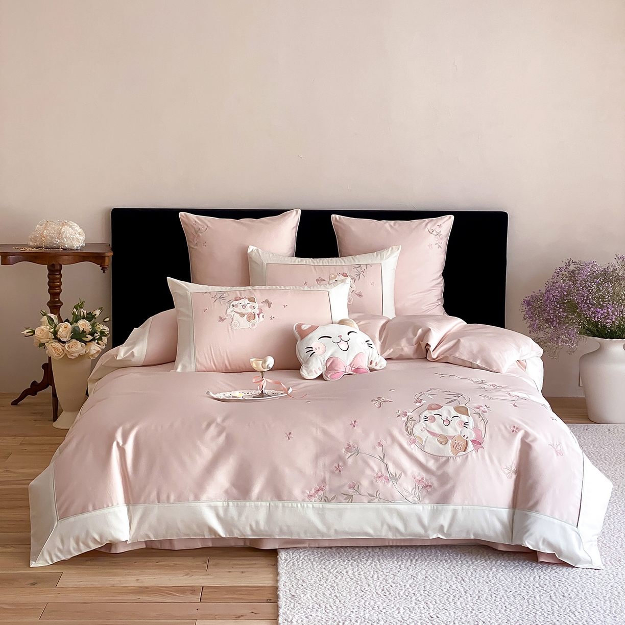 91家纺网 家纺一手货源 找家纺 （总）莎臣豹 2026新款5050新疆长绒棉精美中式贴布绣四件套-招财福禄-控价（卖价不得低于此价）标准360加大380