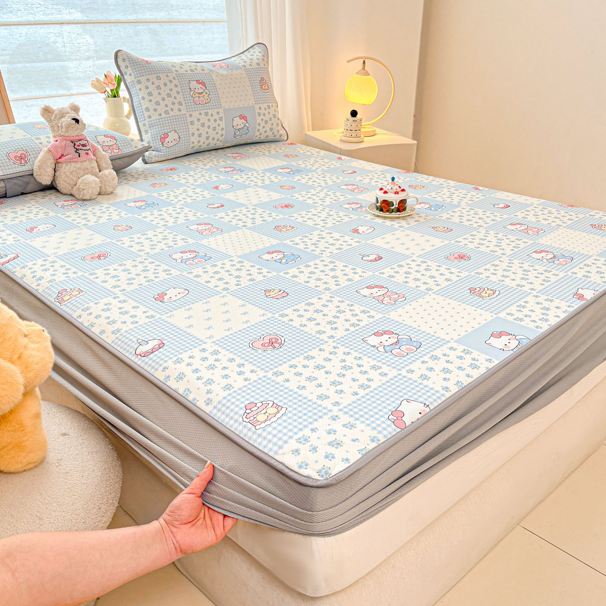 91家纺网 家纺一手货源 找家纺 川悦生活 2026新款凉豆豆斜纹冰丝凉席单品床笠单件床笠 床笠小猫庄园