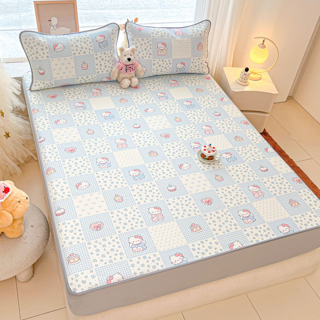 91家纺网 家纺一手货源 找家纺 川悦生活 2026新款凉豆豆斜纹冰丝凉席单品床笠单件床笠 床笠小猫庄园