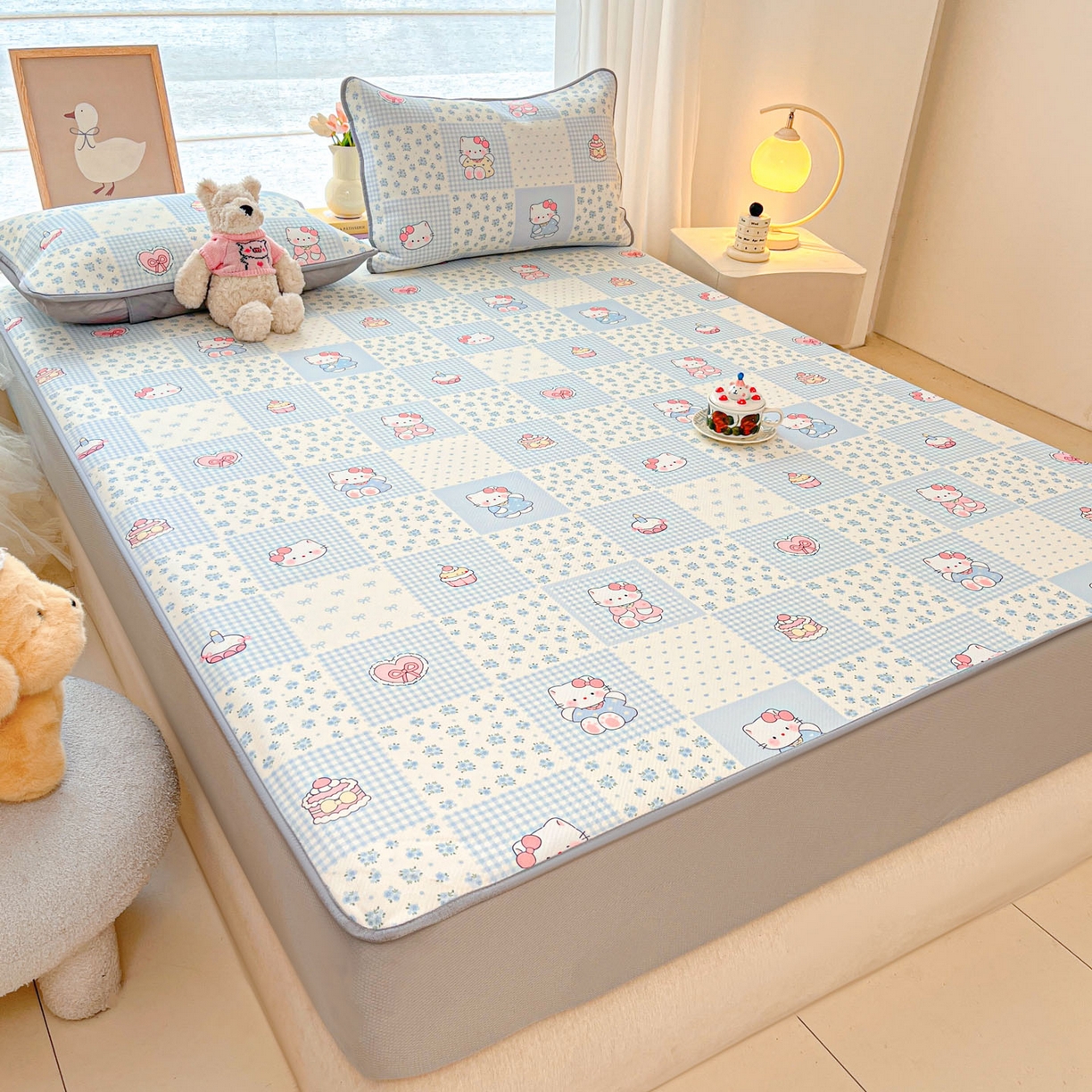 91家纺网 家纺一手货源 找家纺 川悦生活 2026新款凉豆豆斜纹冰丝凉席单品床笠单件床笠 床笠小猫庄园