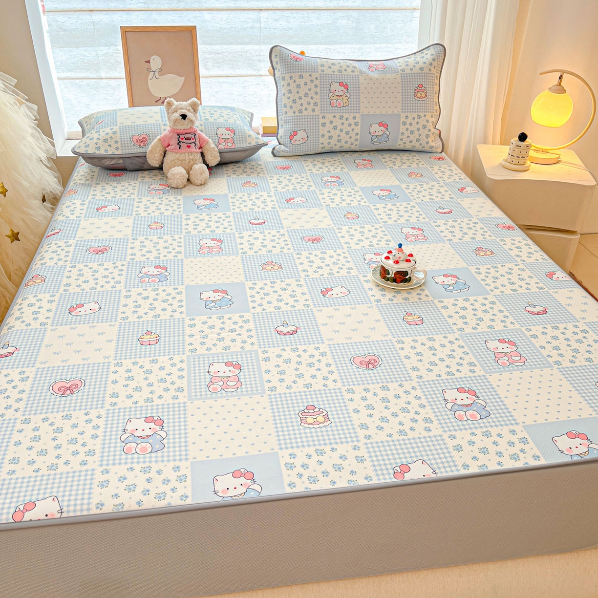 91家纺网 家纺一手货源 找家纺 川悦生活 2026新款凉豆豆斜纹冰丝凉席单品床笠单件床笠 床笠小猫庄园