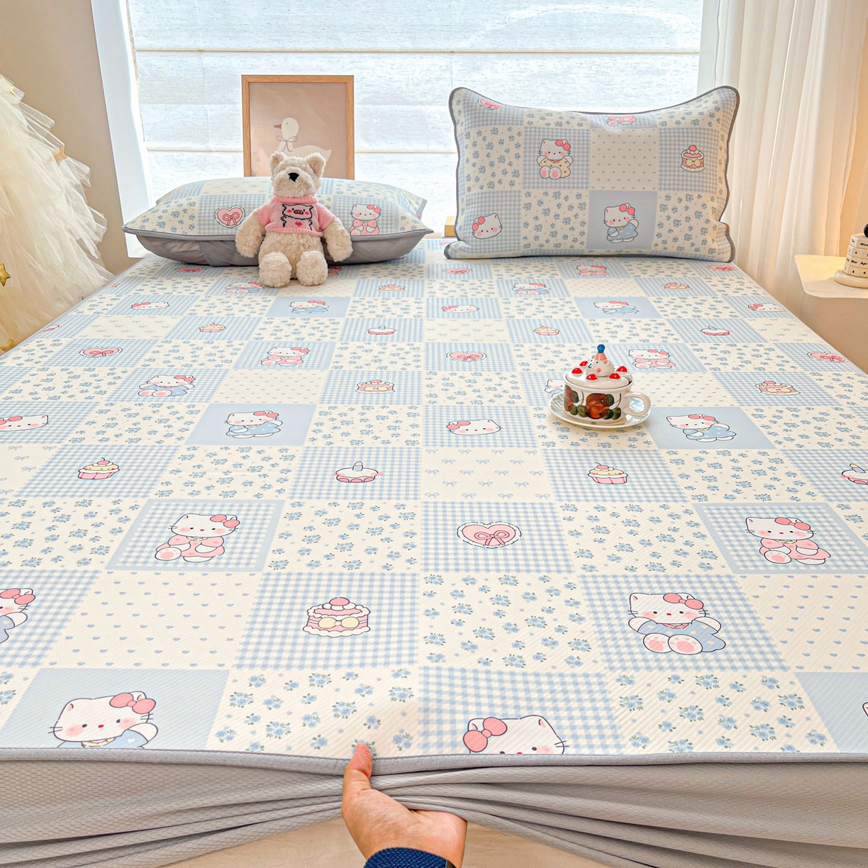 91家纺网 家纺一手货源 找家纺 川悦生活 2026新款凉豆豆斜纹冰丝凉席单品床笠单件床笠 床笠小猫庄园