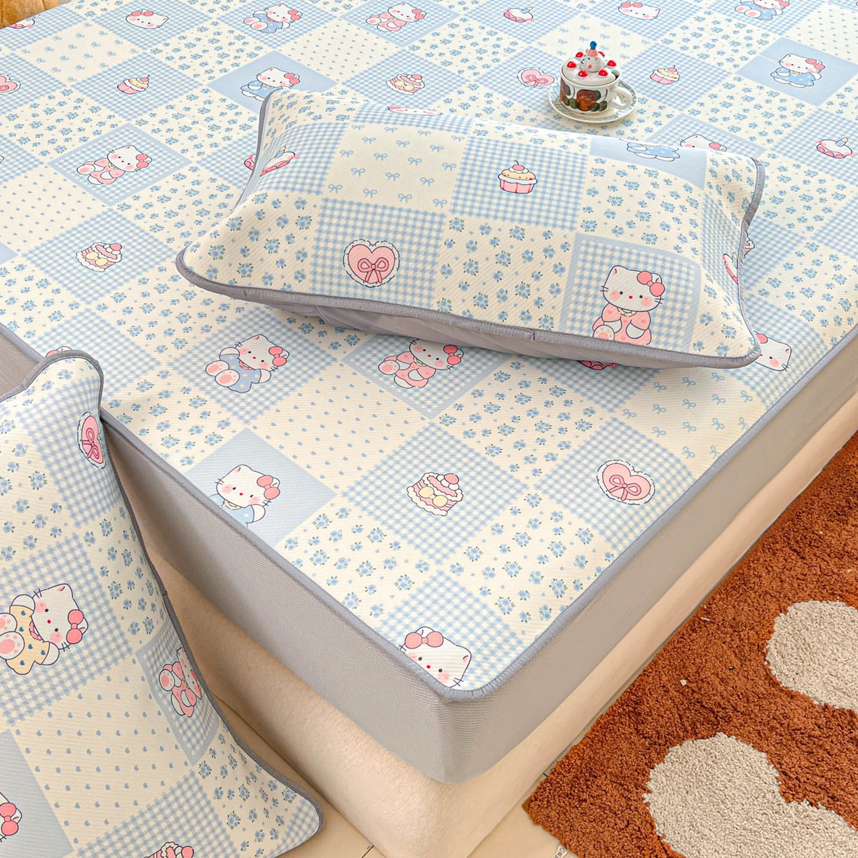 91家纺网 家纺一手货源 找家纺 川悦生活 2026新款凉豆豆斜纹冰丝凉席单品床笠单件床笠 床笠小猫庄园