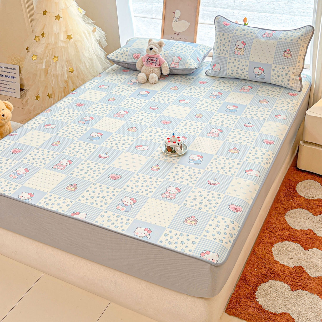 91家纺网 家纺一手货源 找家纺 川悦生活 2026新款凉豆豆斜纹冰丝凉席单品床笠单件床笠 床笠小猫庄园