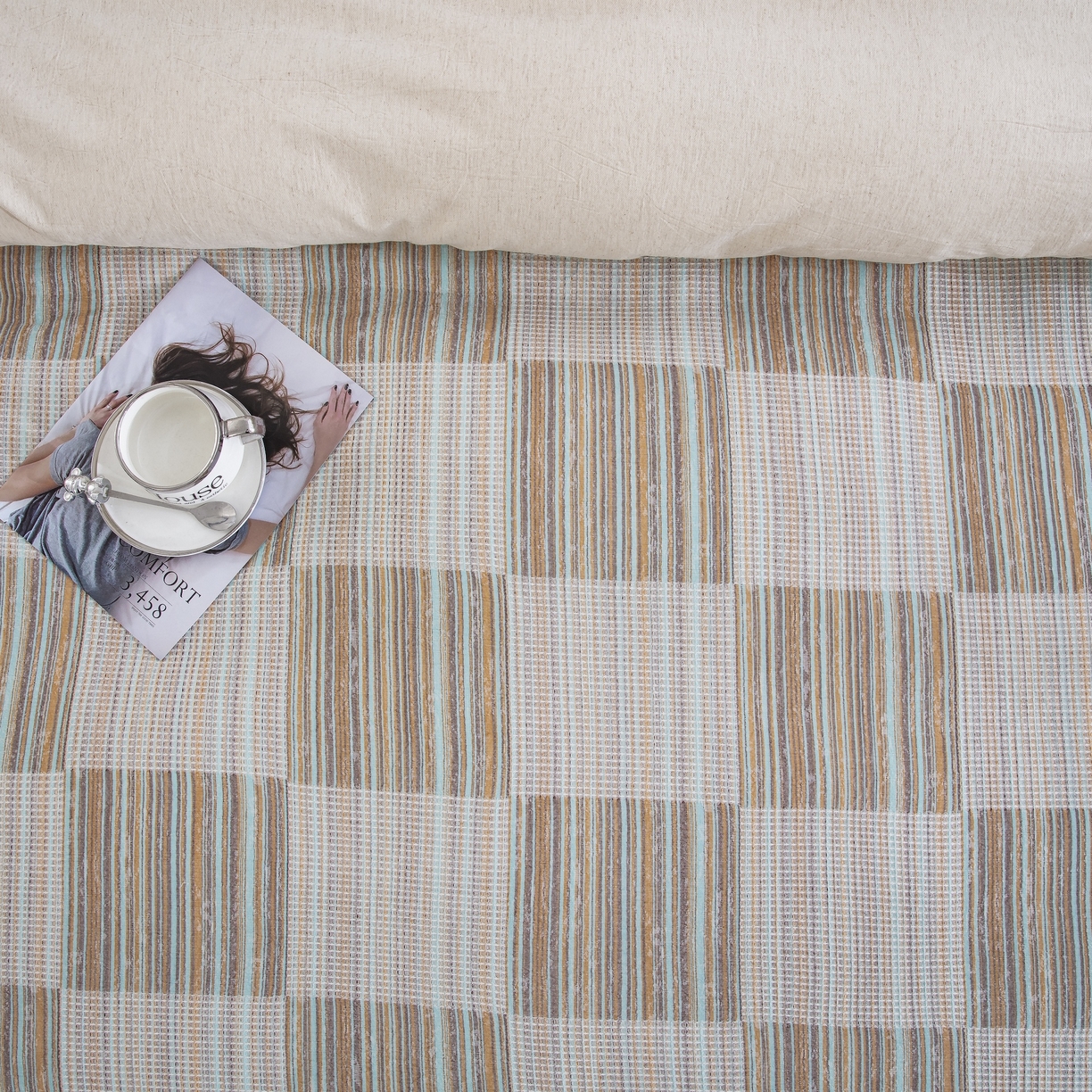 91家纺网 家纺一手货源 找家纺 （总）仰望棉麻双层纱供应链 2026新款兰亭格序色织棉麻纽扣款四件套