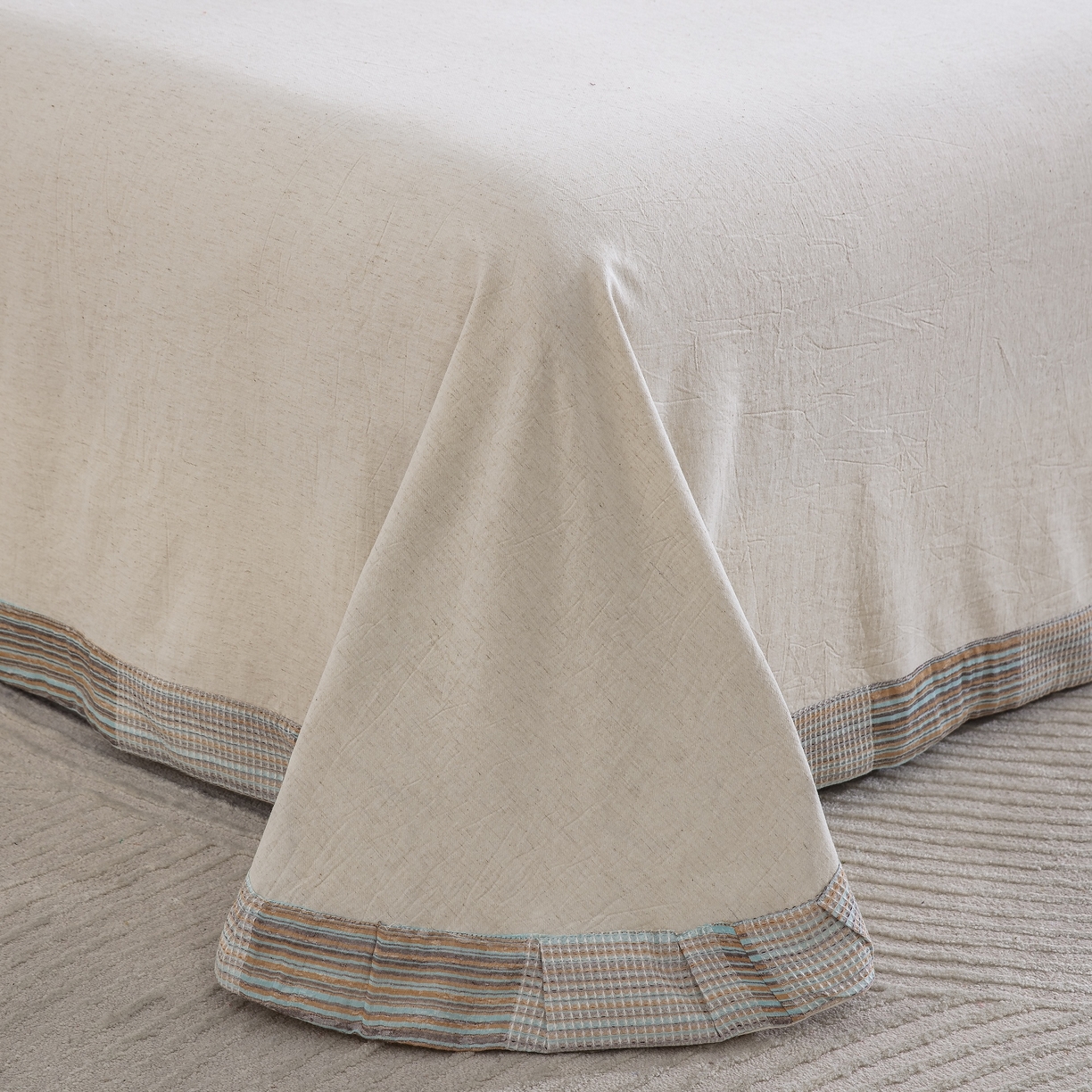 91家纺网 家纺一手货源 找家纺 （总）仰望棉麻双层纱供应链 2026新款兰亭格序色织棉麻纽扣款四件套