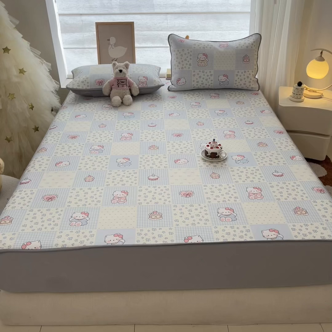 91家纺网 家纺一手货源 找家纺 川悦生活 2026新款凉豆豆斜纹冰丝凉席单品床笠单件床笠 床笠小猫庄园