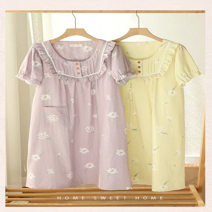 91家纺网 家纺一手货源 找家纺 （总）洛兰沙家居馆 2026春夏新品睡裙女菲边棉纱甜美公主风长袖薄款可外穿家居服睡裙