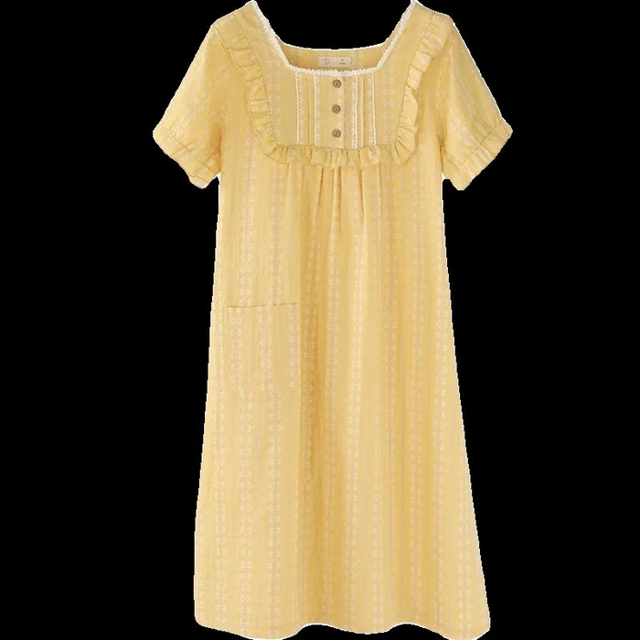 91家纺网 家纺一手货源 找家纺 （总）洛兰沙家居馆 2026春夏新品睡裙女菲边棉纱甜美公主风长袖薄款可外穿家居服睡裙