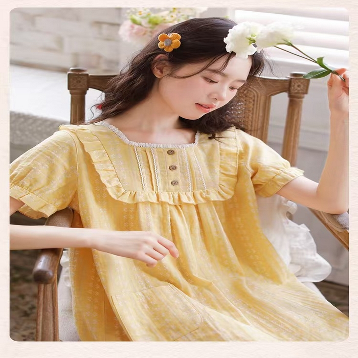 91家纺网 家纺一手货源 找家纺 （总）洛兰沙家居馆 2026春夏新品睡裙女菲边棉纱甜美公主风长袖薄款可外穿家居服睡裙